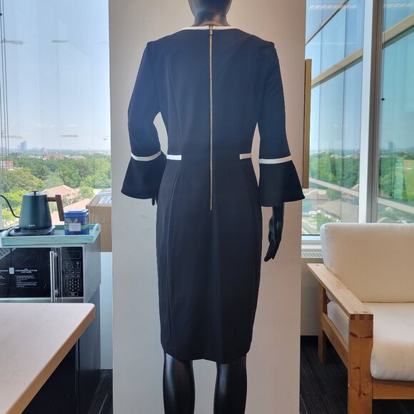 Calvin Klein Womens Bell Sleeve Dress with Contrast Piping - Picture 4 of 6